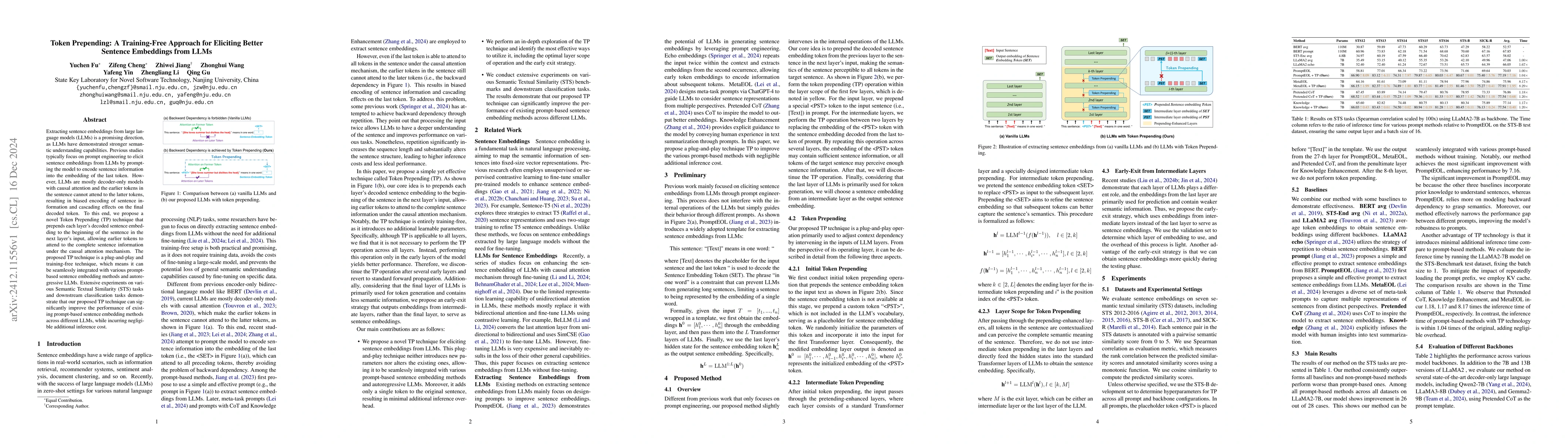 Thumbnail for Token Prepending: A Training-Free Approach for Eliciting Better Sentence
  Embeddings from LLMs