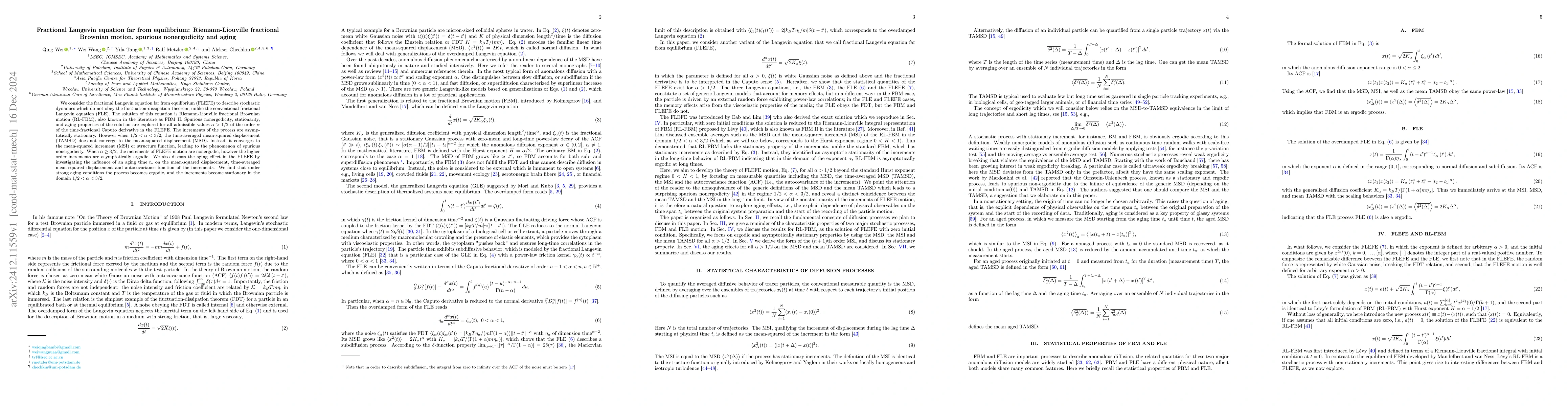 Thumbnail for Fractional Langevin equation far from equilibrium: Riemann-Liouville
  fractional Brownian motion, spurious nonergodicity and aging