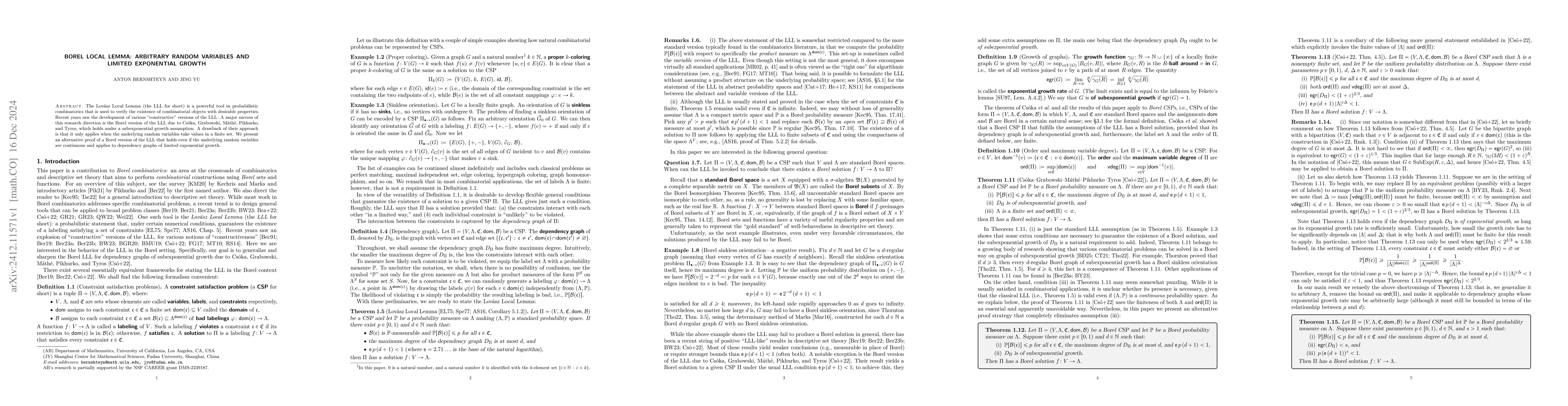 Thumbnail for Borel Local Lemma: arbitrary random variables and limited exponential
  growth