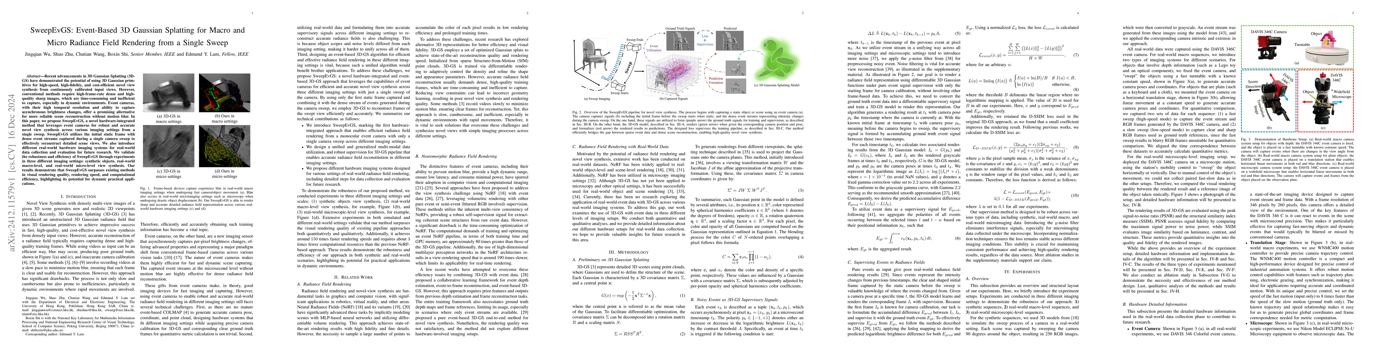 Thumbnail for SweepEvGS: Event-Based 3D Gaussian Splatting for Macro and Micro
  Radiance Field Rendering from a Single Sweep
