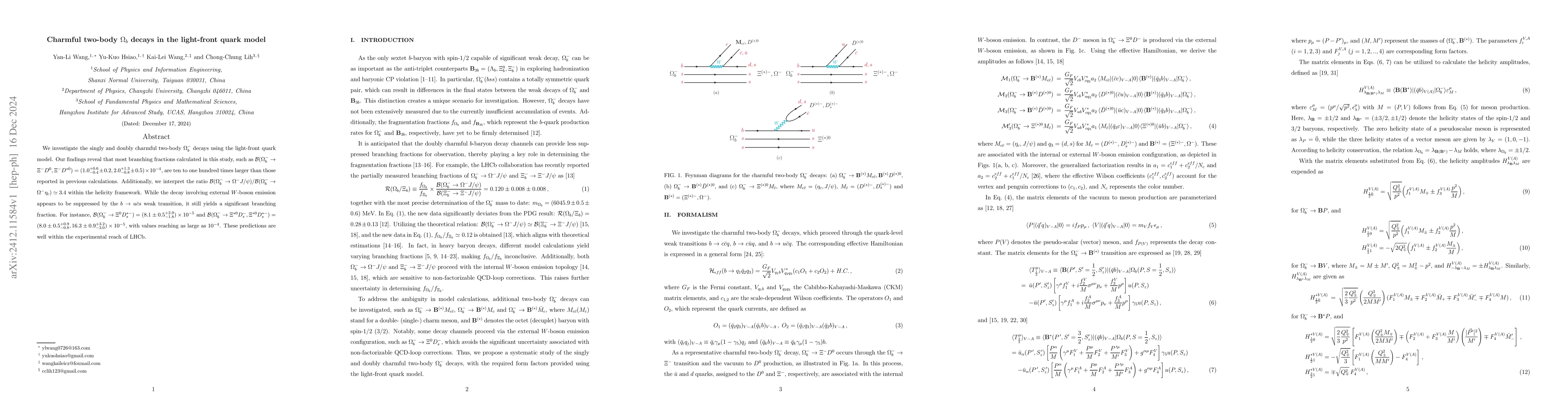 Thumbnail for Charmful two-body $Ω_b$ decays in the light-front quark model