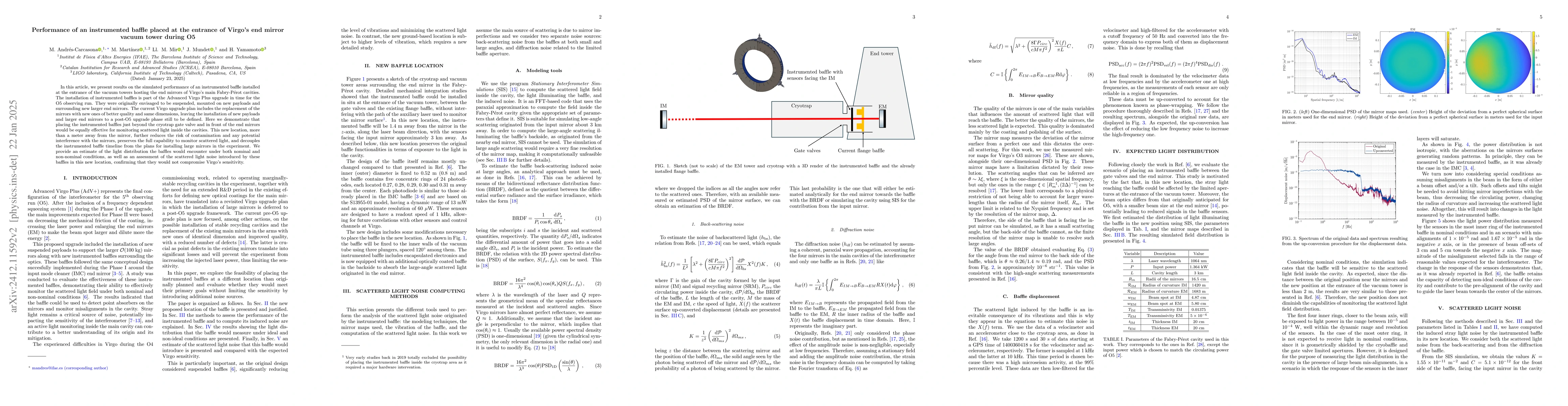 Thumbnail for Performance of an instrumented baffle placed at the entrance of Virgo's
  end mirror vacuum tower during O5