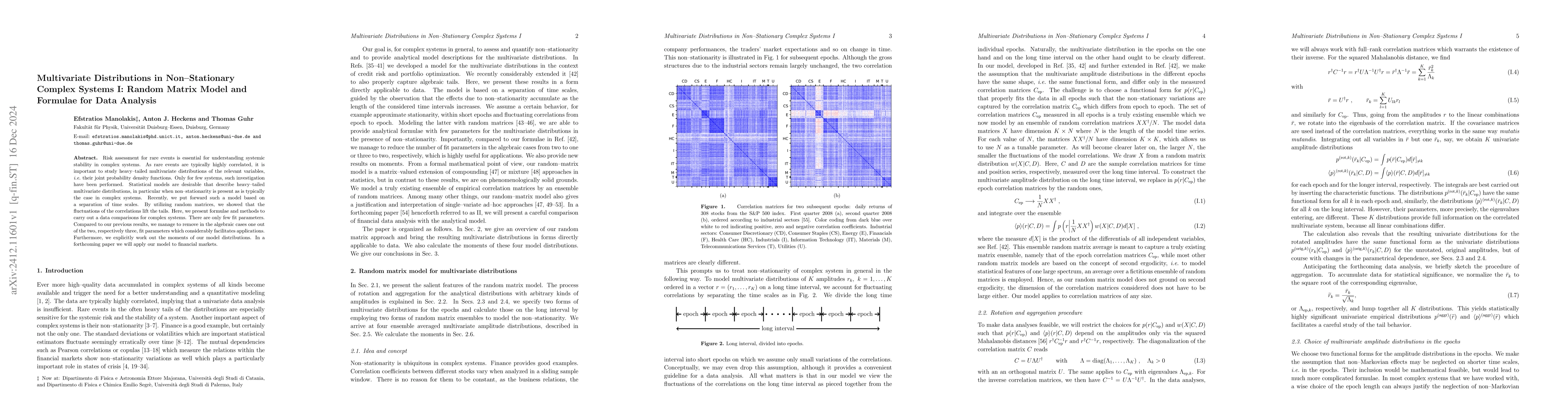 Thumbnail for Multivariate Distributions in Non-Stationary Complex Systems I: Random
  Matrix Model and Formulae for Data Analysis