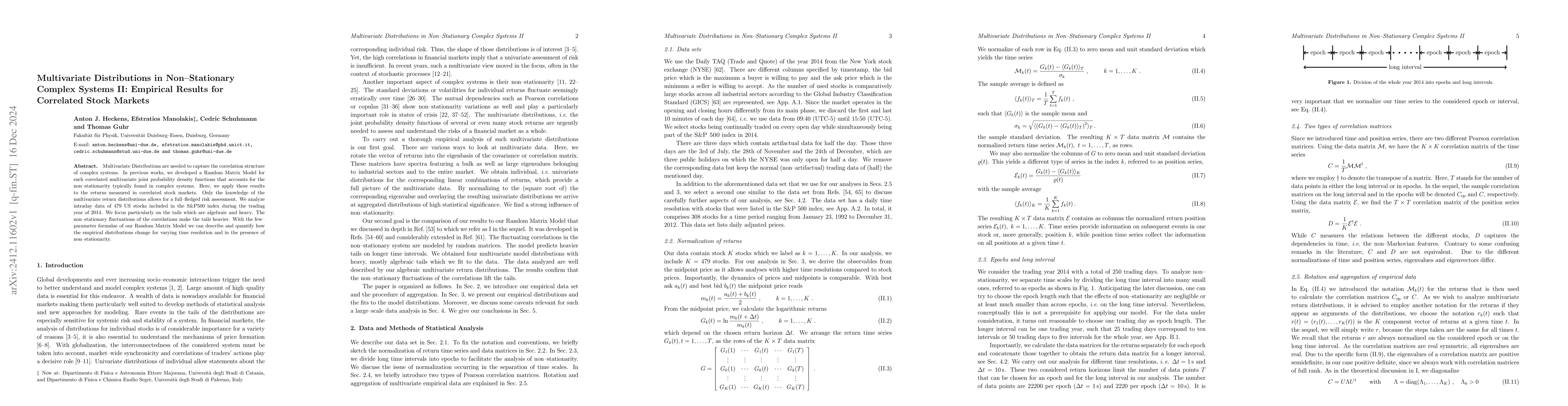 Thumbnail for Multivariate Distributions in Non-Stationary Complex Systems II:
  Empirical Results for Correlated Stock Markets