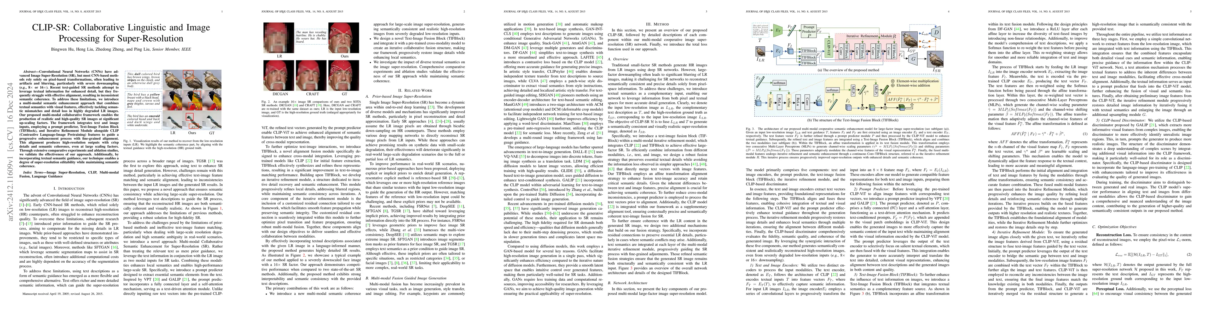 Thumbnail for CLIP-SR: Collaborative Linguistic and Image Processing for
  Super-Resolution