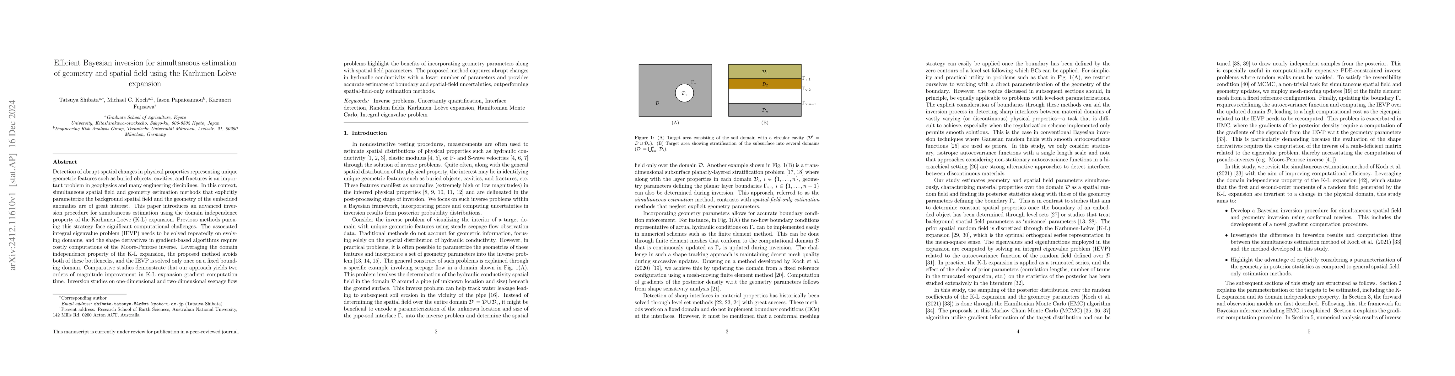Thumbnail for Efficient Bayesian inversion for simultaneous estimation of geometry and
  spatial field using the Karhunen-Loève expansion