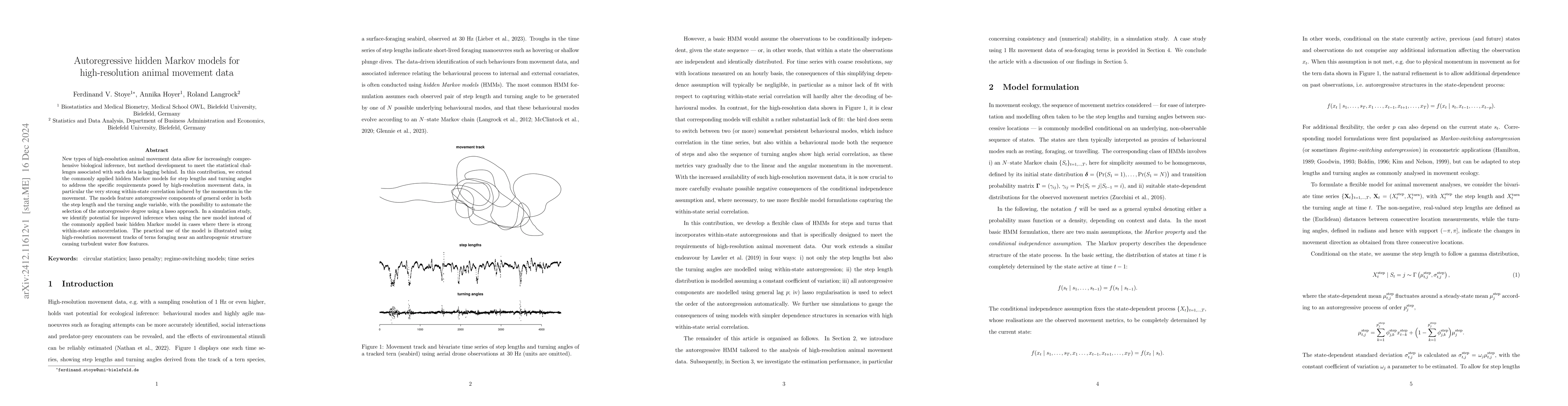 Thumbnail for Autoregressive hidden Markov models for high-resolution animal movement
  data