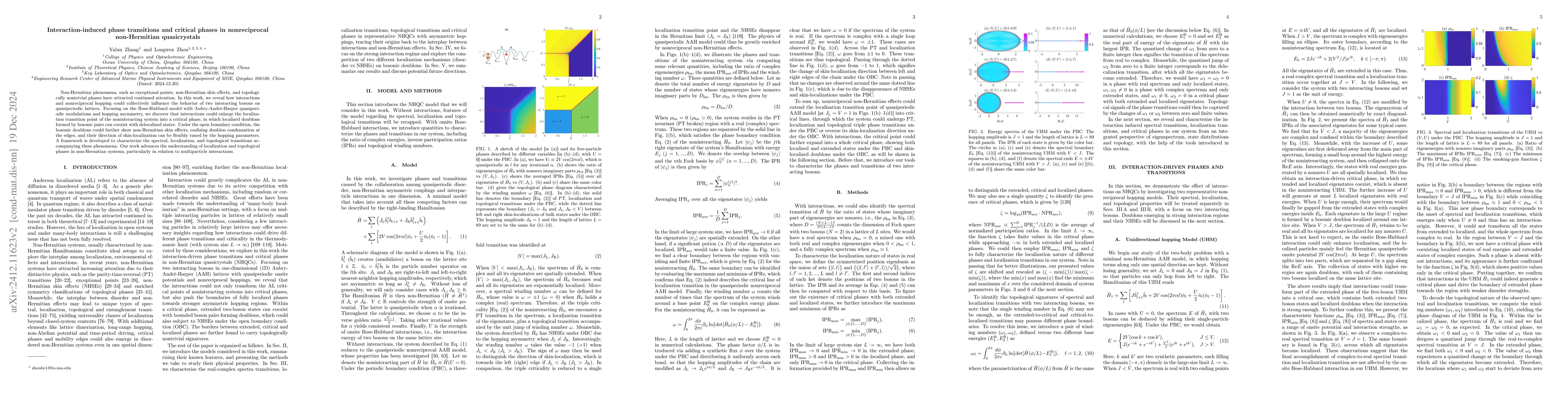 Thumbnail for Interaction-induced phase transitions and critical phases in
  nonreciprocal non-Hermitian quasicrystals