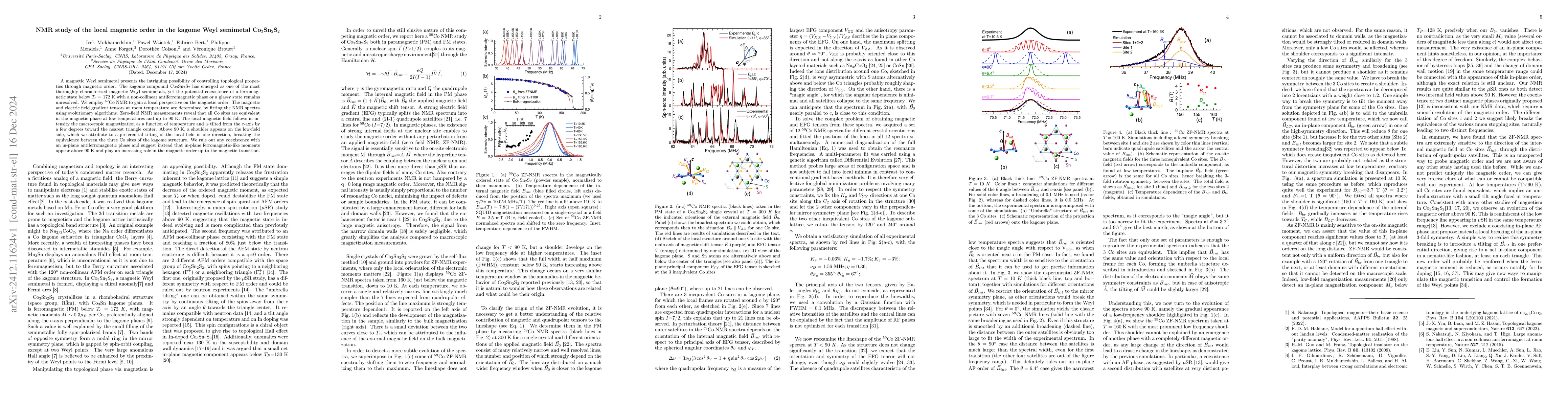 Thumbnail for NMR study of the local magnetic order in the kagome Weyl semimetal
  Co$_3$Sn$_2$S$_2$