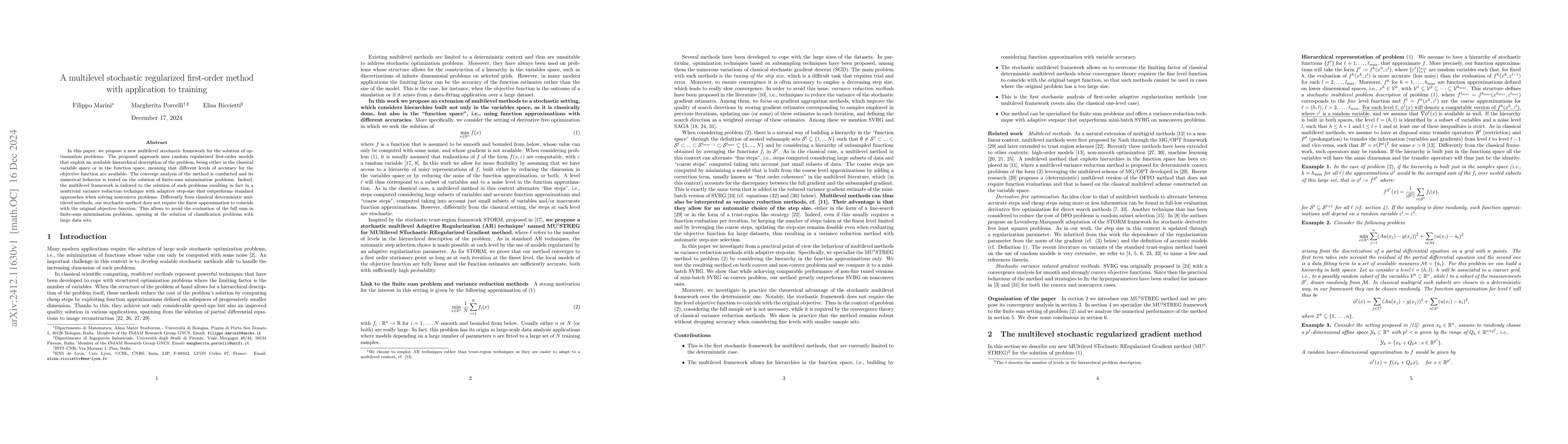 Thumbnail for A multilevel stochastic regularized first-order method with application
  to training