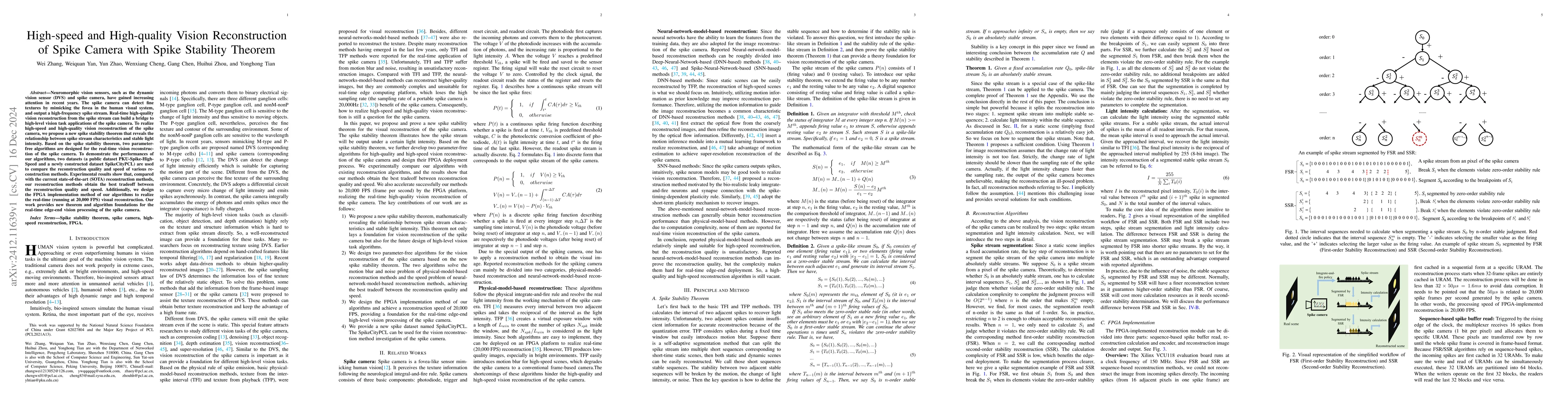 Thumbnail for High-speed and High-quality Vision Reconstruction of Spike Camera with
  Spike Stability Theorem