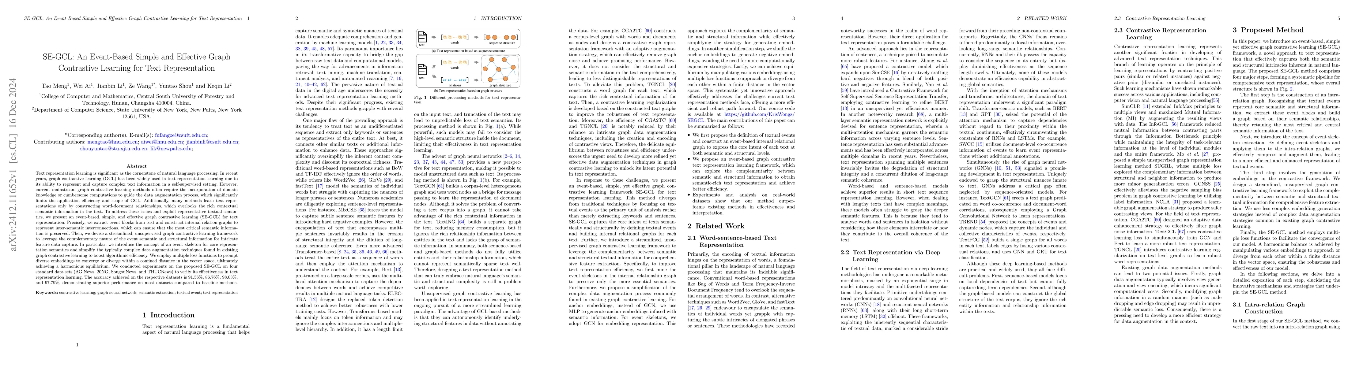 Thumbnail for SE-GCL: An Event-Based Simple and Effective Graph Contrastive Learning
  for Text Representation