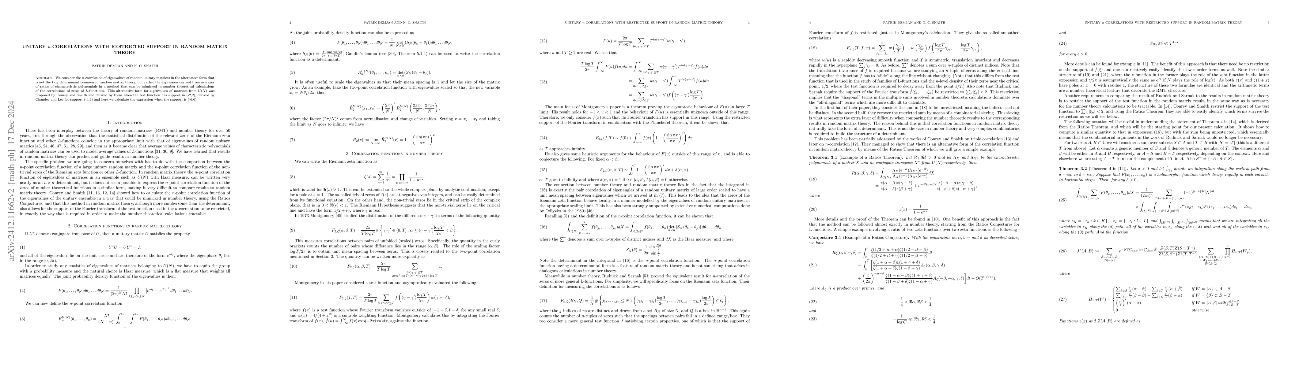Thumbnail for Unitary $n$-correlations with restricted support in random matrix theory