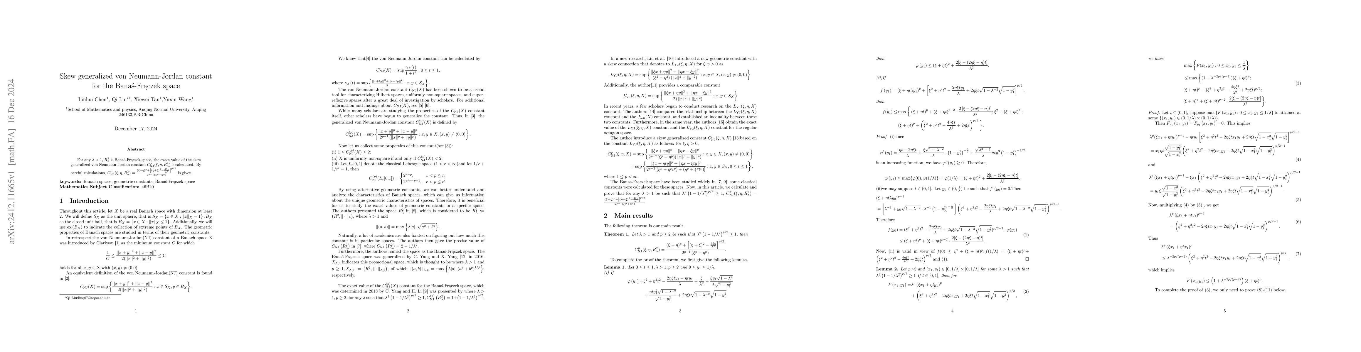 Thumbnail for Skew generalized von Neumann-Jordan constant for the Banaś-Frączek
  space