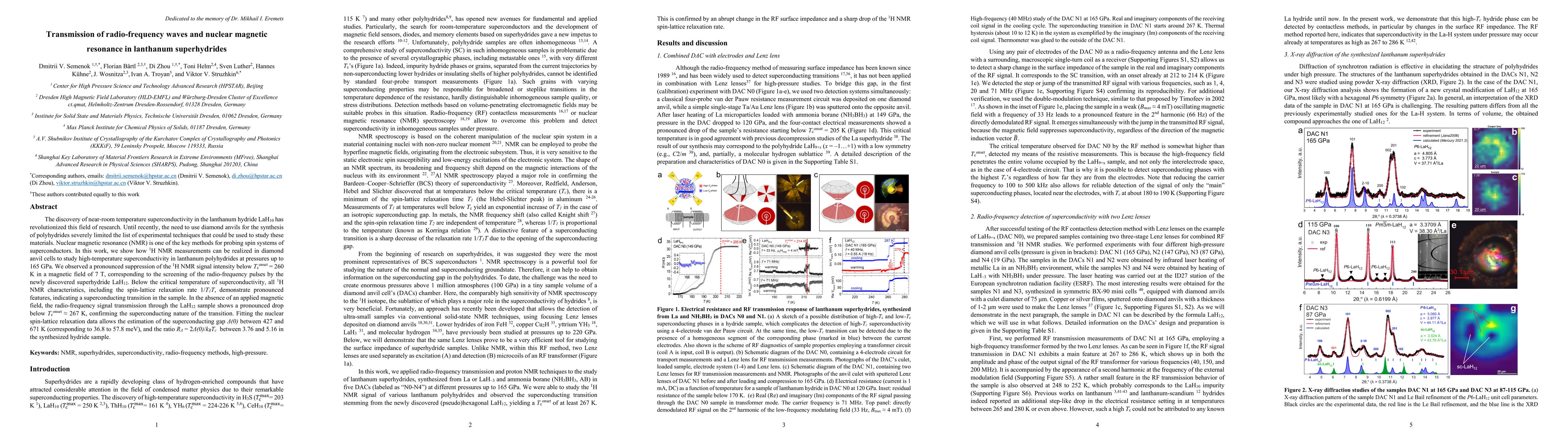 Thumbnail for Transmission of radio-frequency waves and nuclear magnetic resonance in
  lanthanum superhydrides