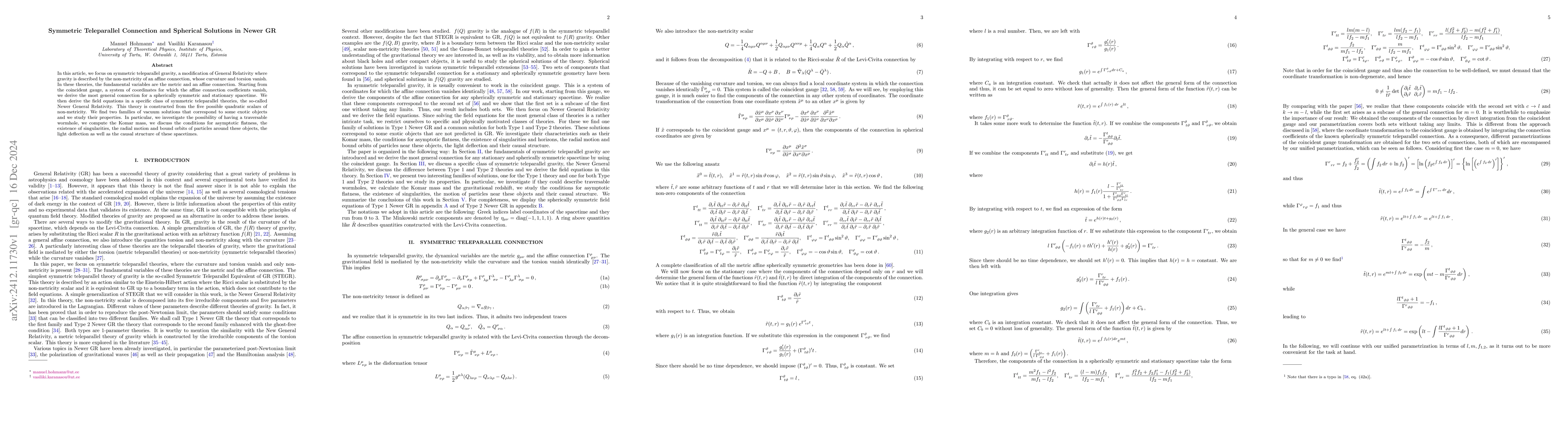 Thumbnail for Symmetric Teleparallel Connection and Spherical Solutions in Newer GR