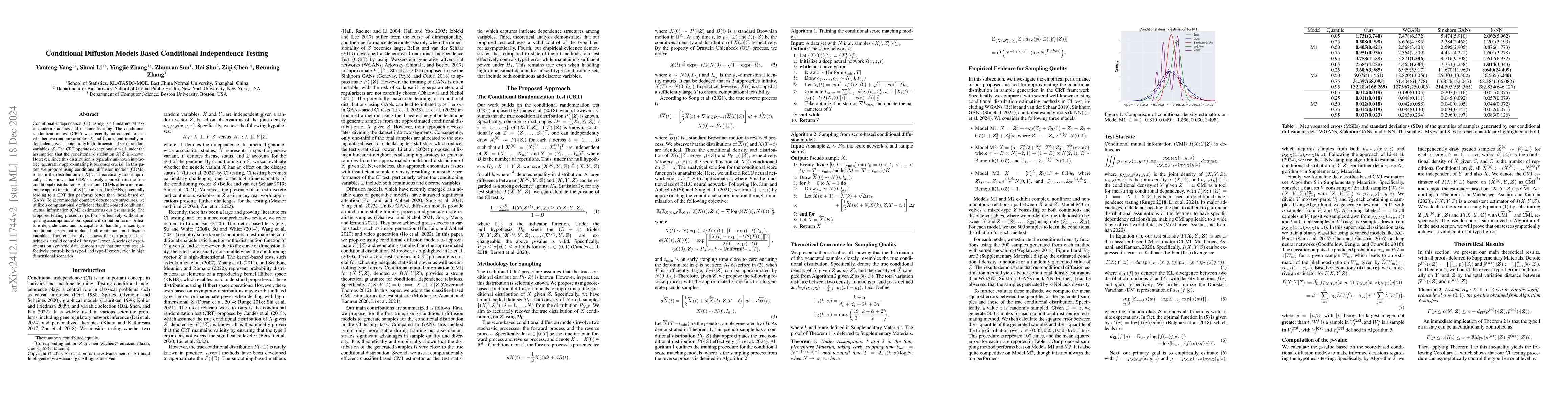 Thumbnail for Conditional Diffusion Models Based Conditional Independence Testing