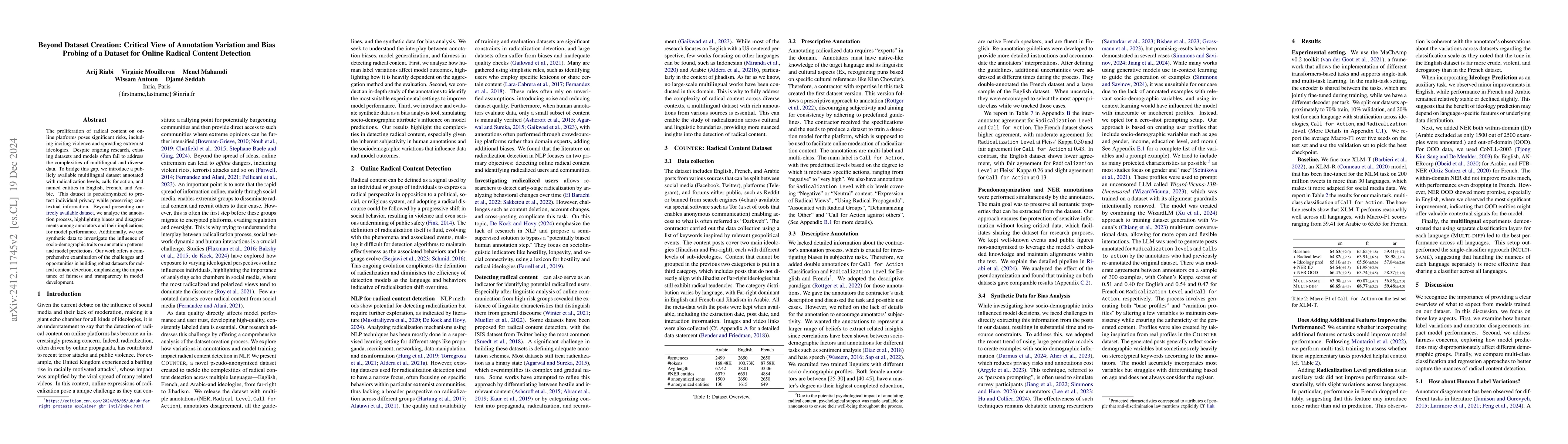 Thumbnail for Beyond Dataset Creation: Critical View of Annotation Variation and Bias
  Probing of a Dataset for Online Radical Content Detection