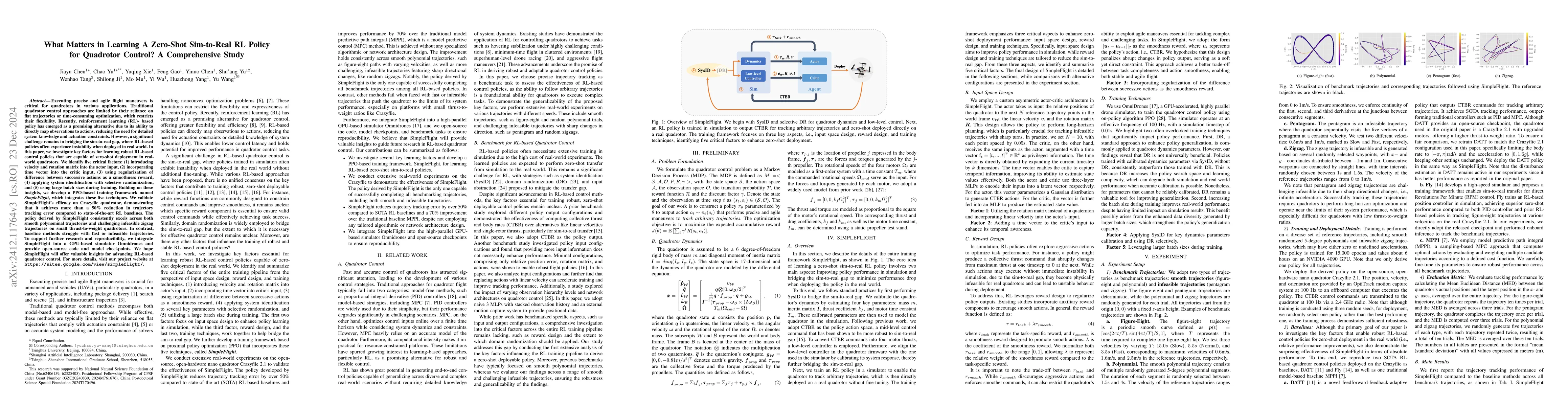 Thumbnail for What Matters in Learning A Zero-Shot Sim-to-Real RL Policy for Quadrotor
  Control? A Comprehensive Study
