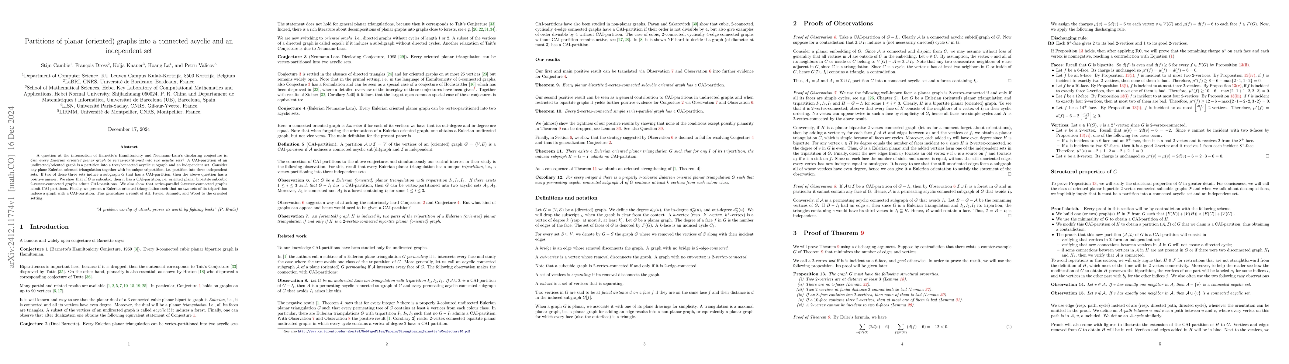 Thumbnail for Partitions of planar (oriented) graphs into a connected acyclic and an
  independent set