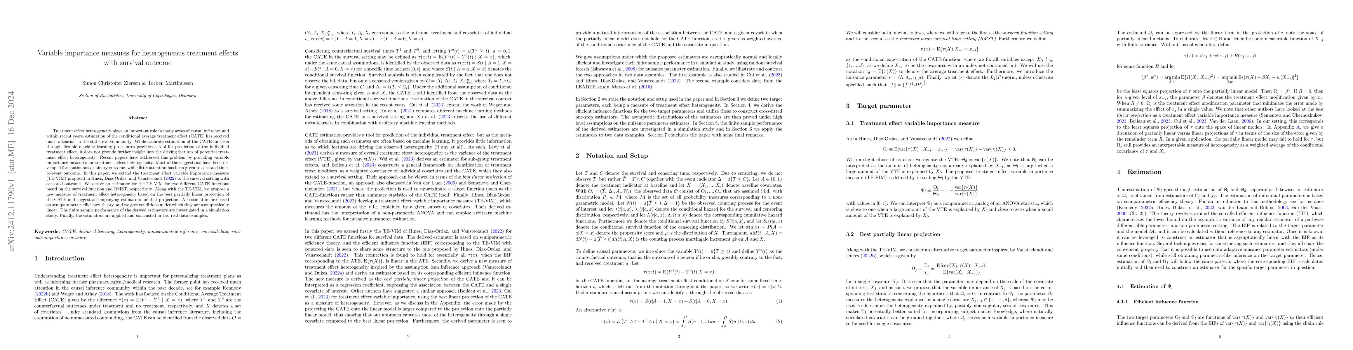 Thumbnail for Variable importance measures for heterogeneous treatment effects with
  survival outcome
