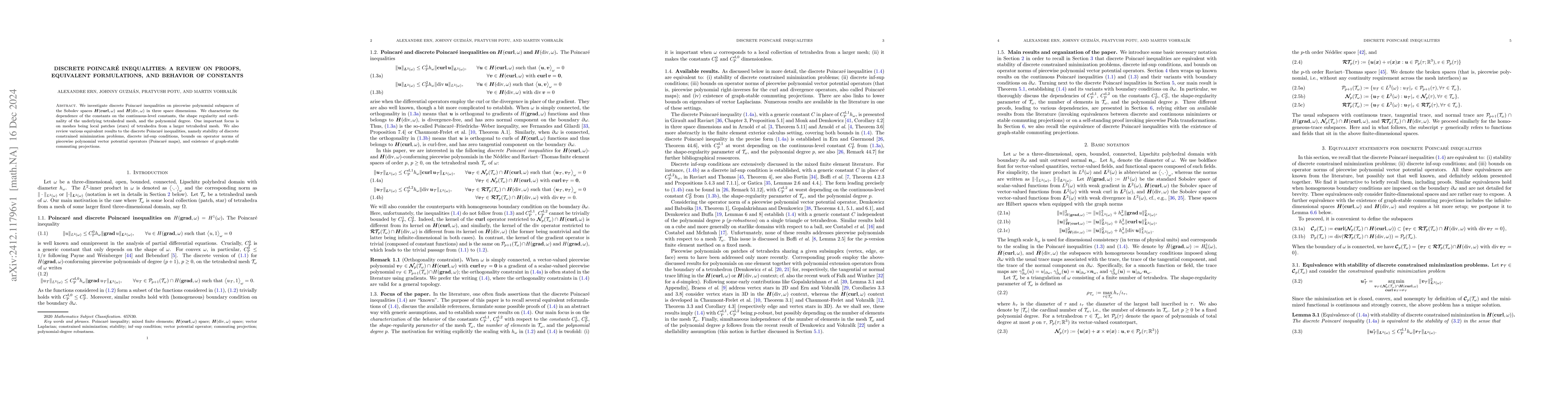 Thumbnail for Discrete Poincaré inequalities: a review on proofs, equivalent
  formulations, and behavior of constants