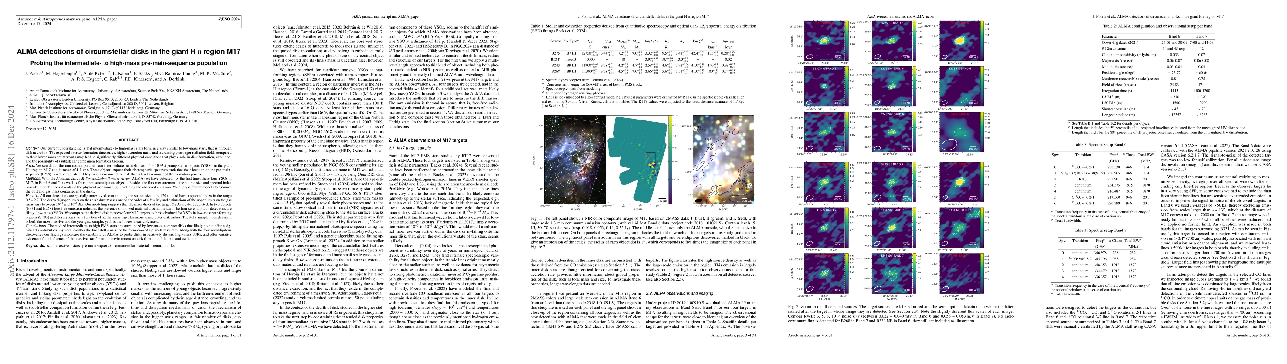 Thumbnail for ALMA detections of circumstellar disks in the giant Hii region M17.
  Probing the intermediate- to high-mass pre-main-sequence population