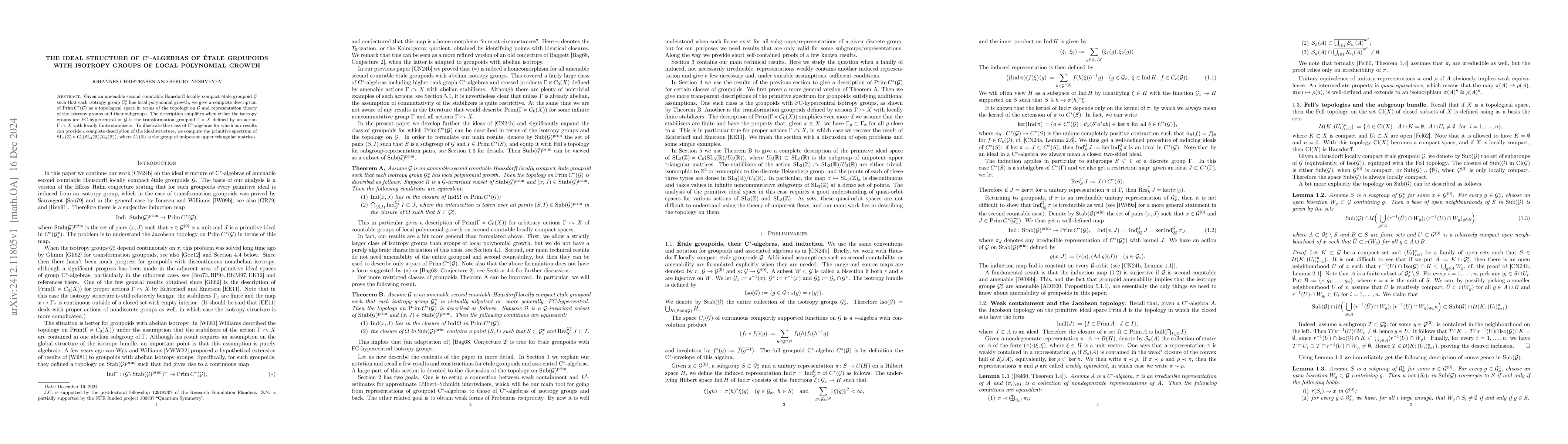 Thumbnail for The ideal structure of C*-algebras of etale groupoids with isotropy
  groups of local polynomial growth