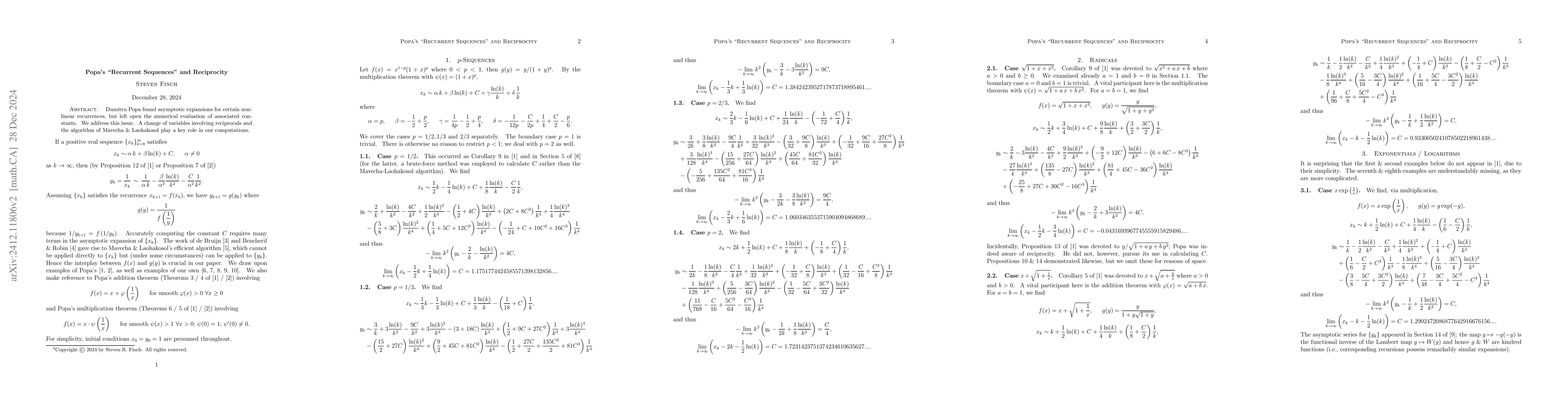 Thumbnail for Popa's "Recurrent Sequences" and Reciprocity
