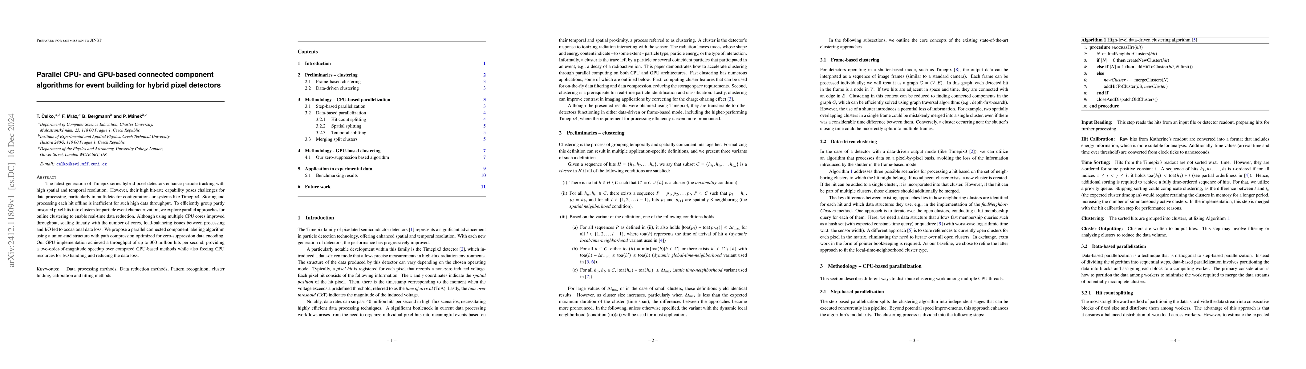 Thumbnail for Parallel CPU- and GPU-based connected component algorithms for event
  building for hybrid pixel detectors