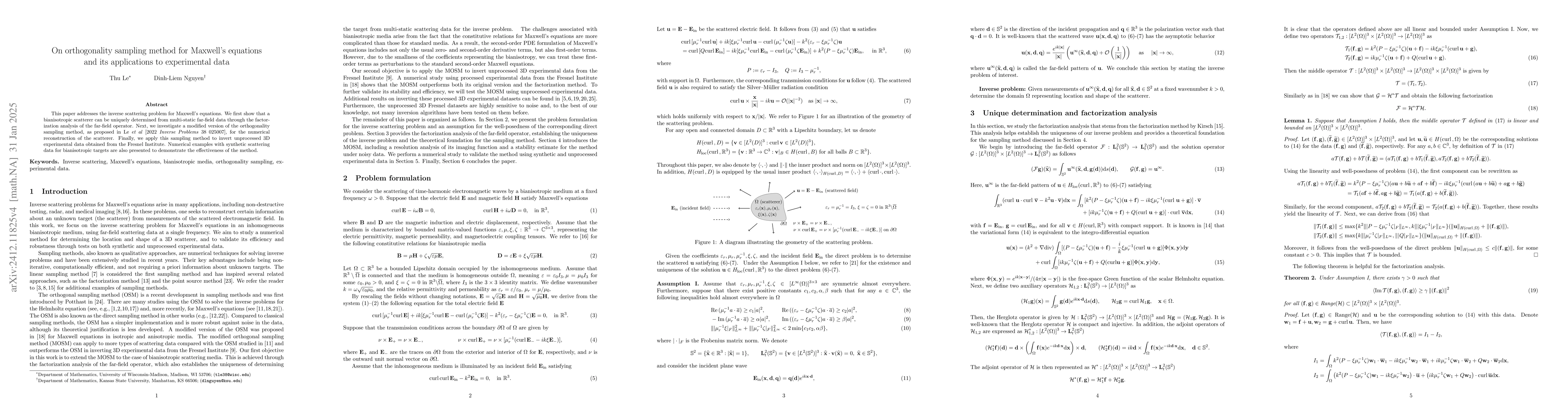 Thumbnail for On orthogonality sampling method for Maxwell's equations and its
  applications to experimental data