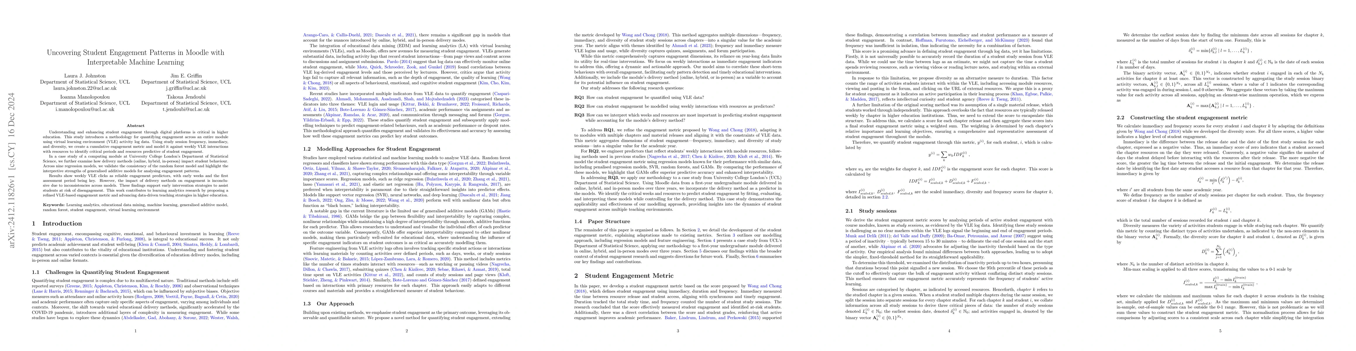 Thumbnail for Uncovering Student Engagement Patterns in Moodle with Interpretable
  Machine Learning