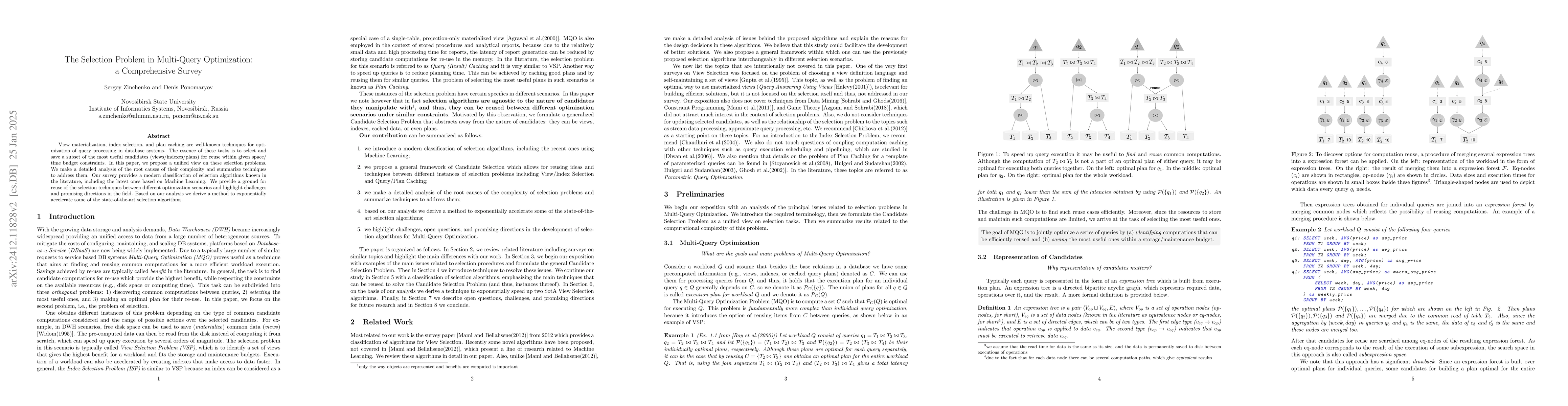 Thumbnail for The Selection Problem in Multi-Query Optimization: a Comprehensive
  Survey
