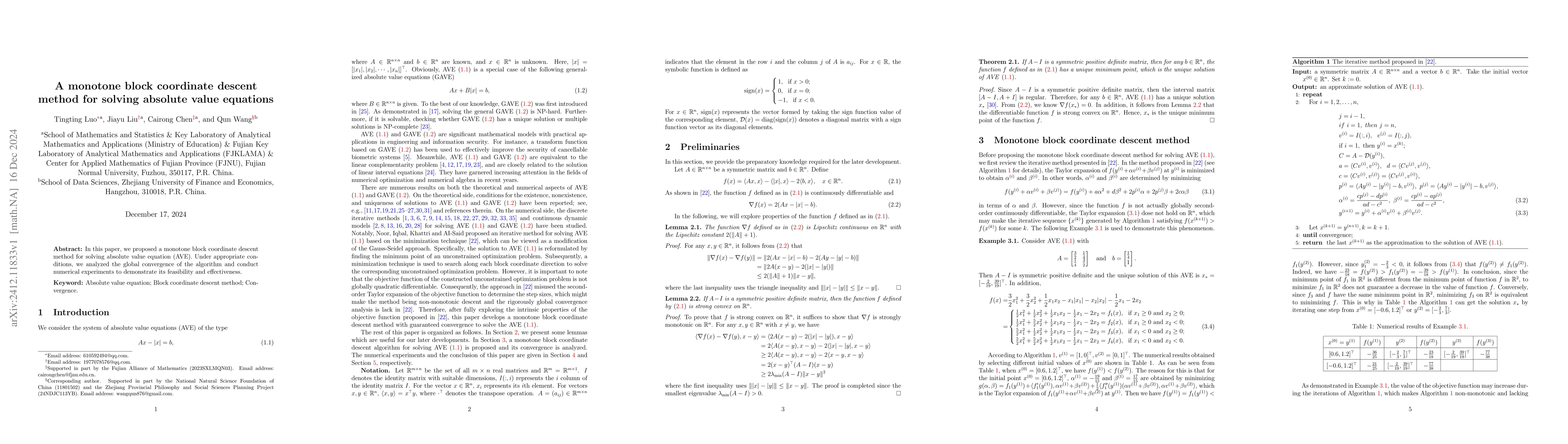 Thumbnail for A monotone block coordinate descent method for solving absolute value
  equations