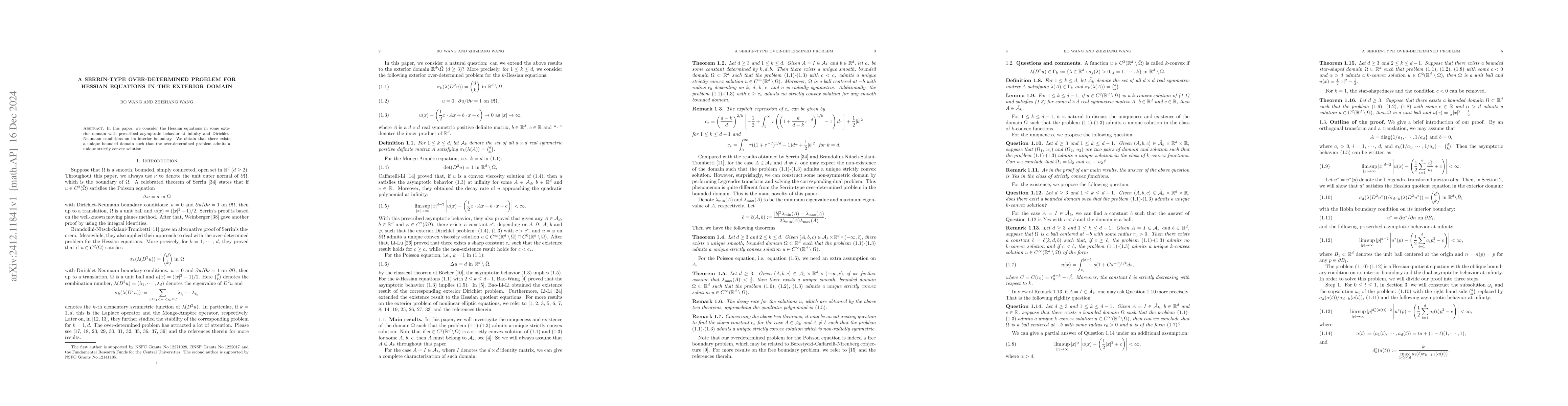 Thumbnail for A Serrin-type over-determined problem for Hessian equations in the
  exterior domain