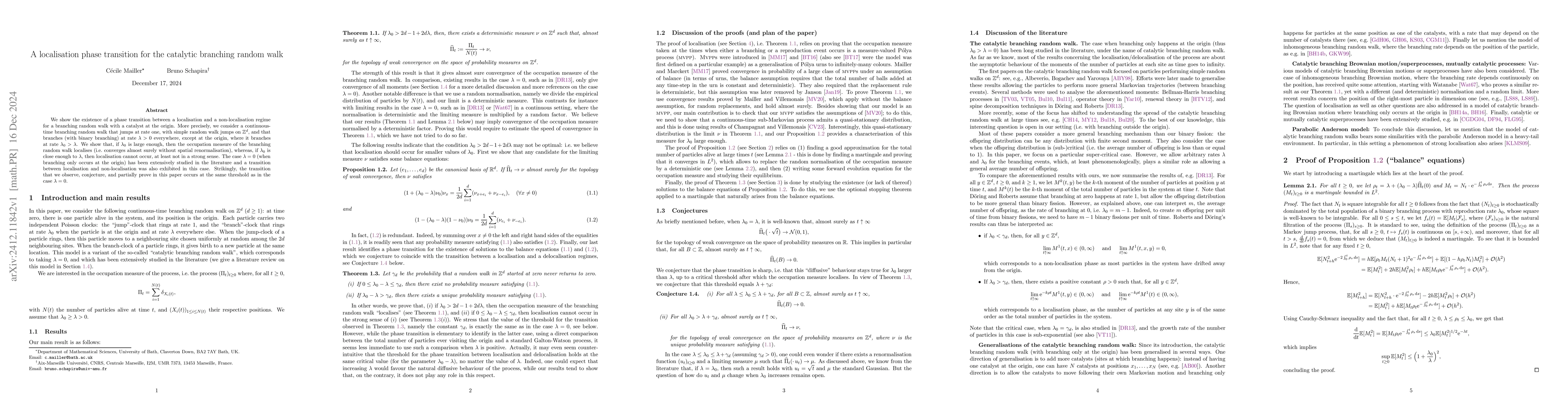 Thumbnail for A localisation phase transition for the catalytic branching random walk