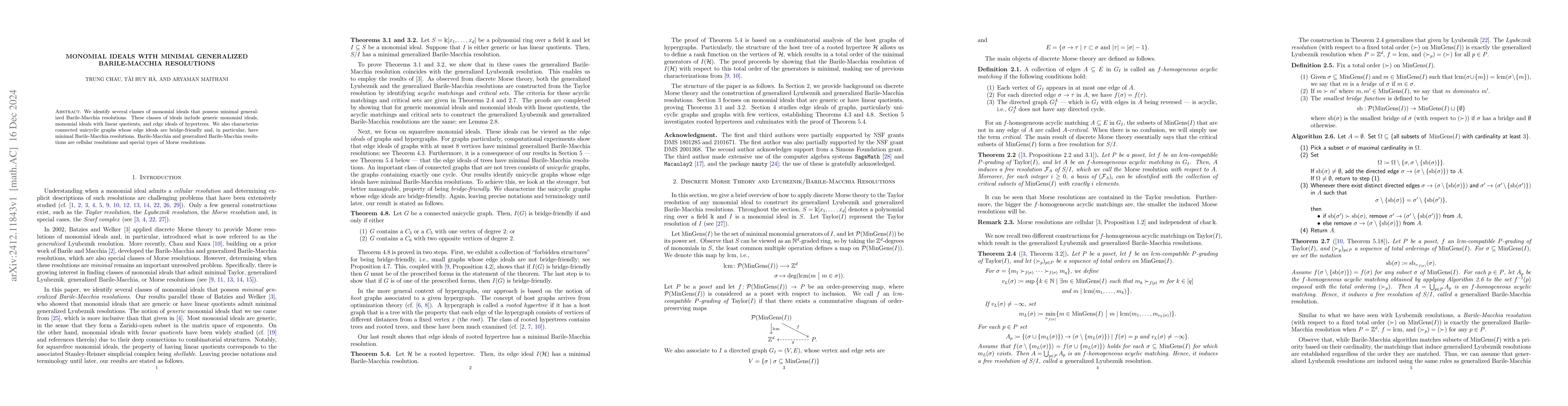 Thumbnail for Monomial ideals with minimal generalized Barile-Macchia resolutions