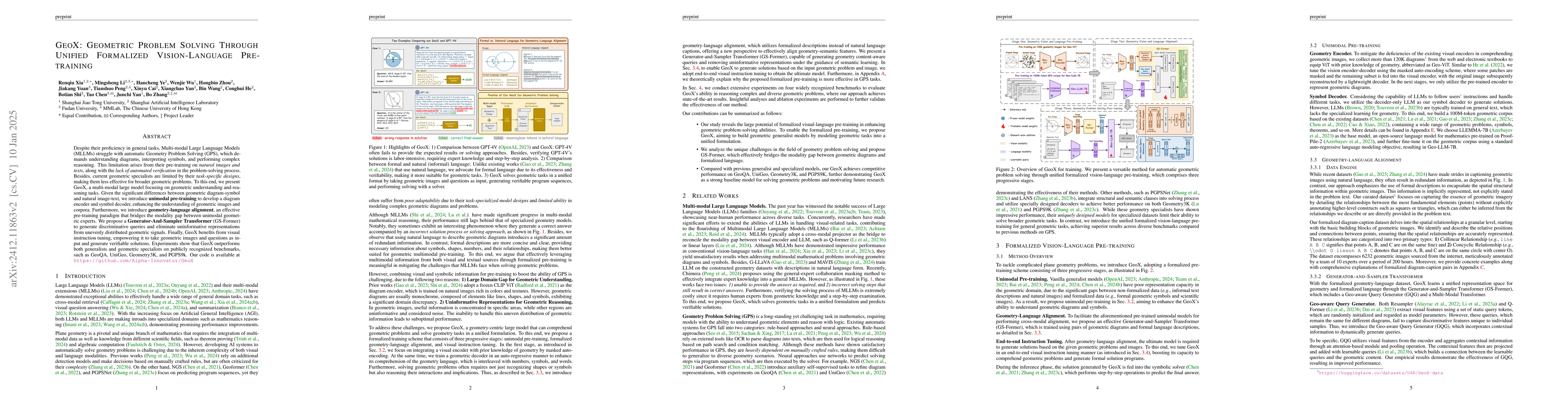 Thumbnail for GeoX: Geometric Problem Solving Through Unified Formalized
  Vision-Language Pre-training