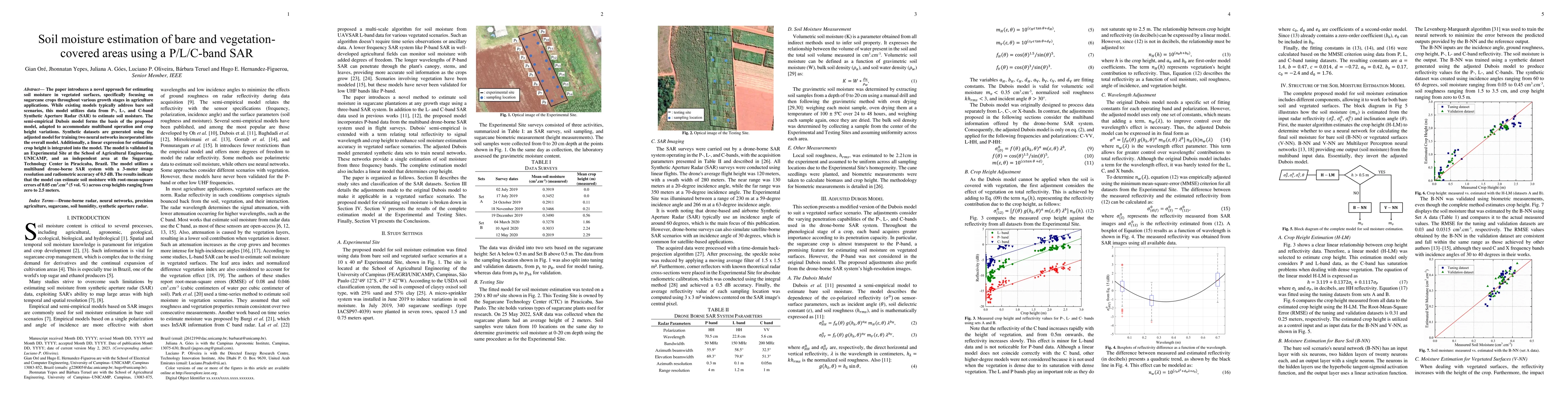 Thumbnail for Soil moisture estimation of bare and vegetation-covered areas using a
  P/L/C-band SAR