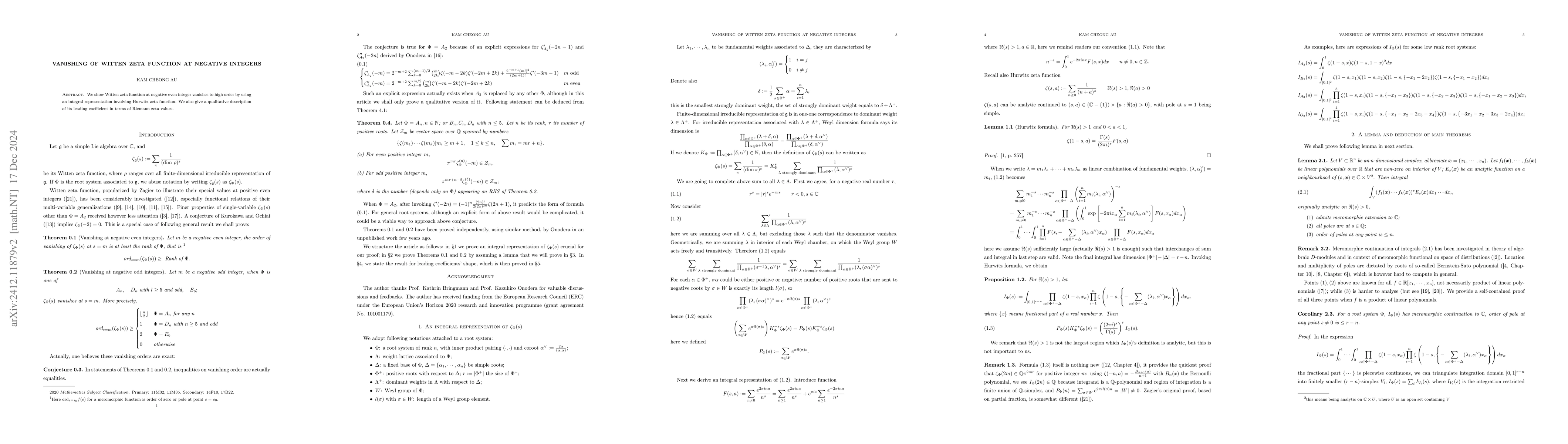 Thumbnail for Vanishing of Witten zeta function at negative integers