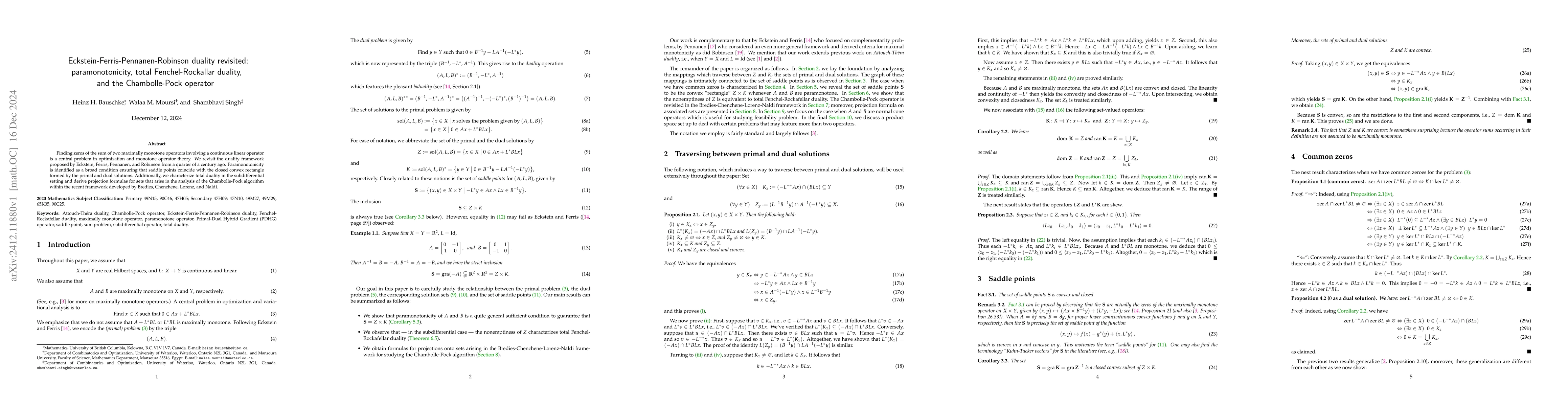Thumbnail for Eckstein-Ferris-Pennanen-Robinson duality revisited: paramonotonicity,
  total Fenchel-Rockallar duality, and the Chambolle-Pock operator