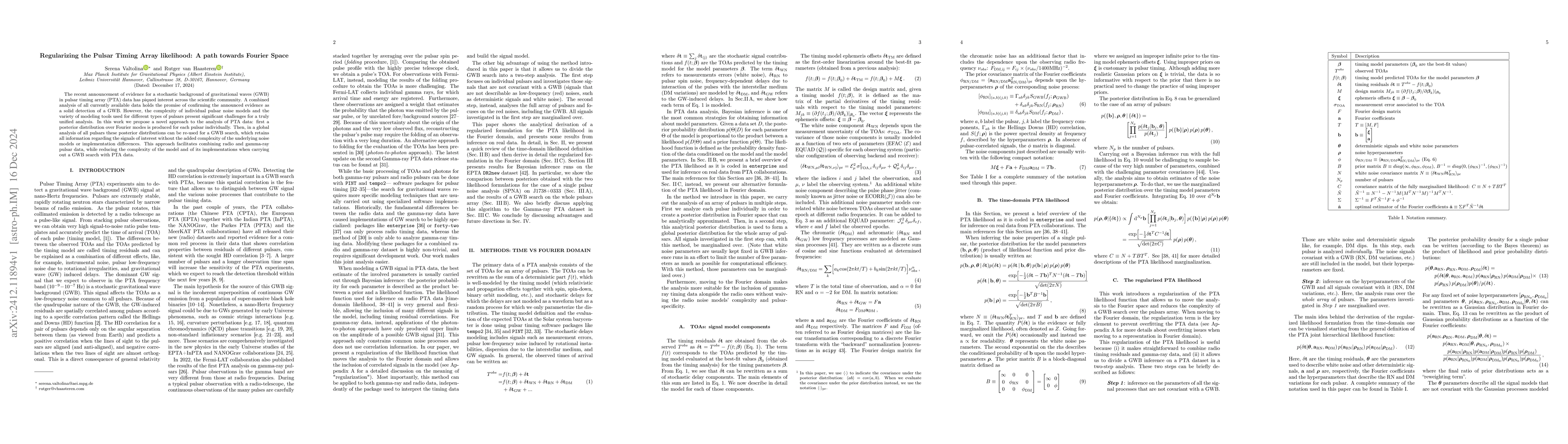 Thumbnail for Regularizing the Pulsar Timing Array likelihood: A path towards Fourier
  Space