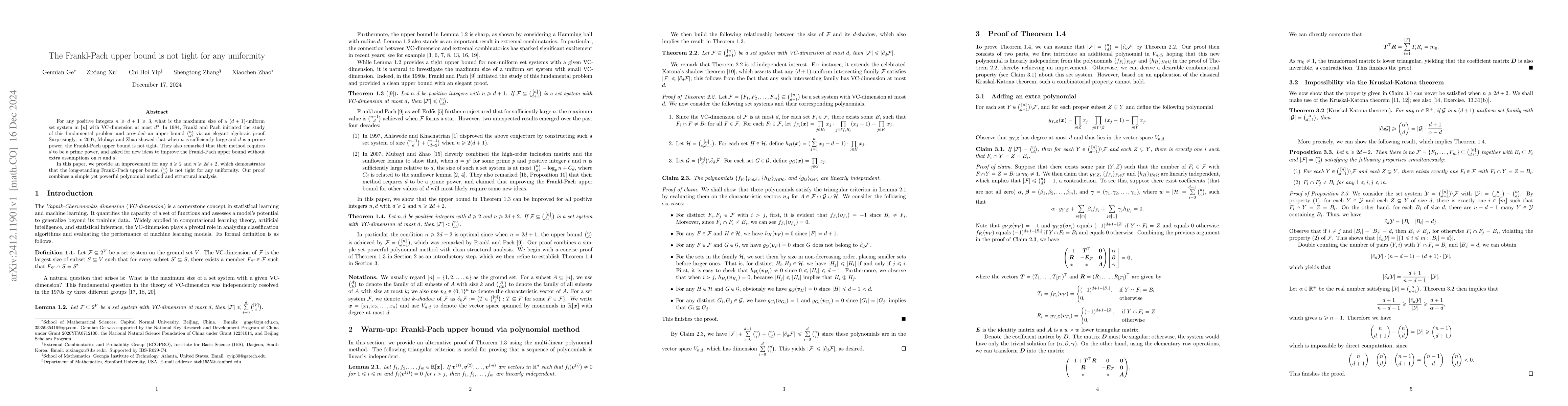 Thumbnail for The Frankl-Pach upper bound is not tight for any uniformity