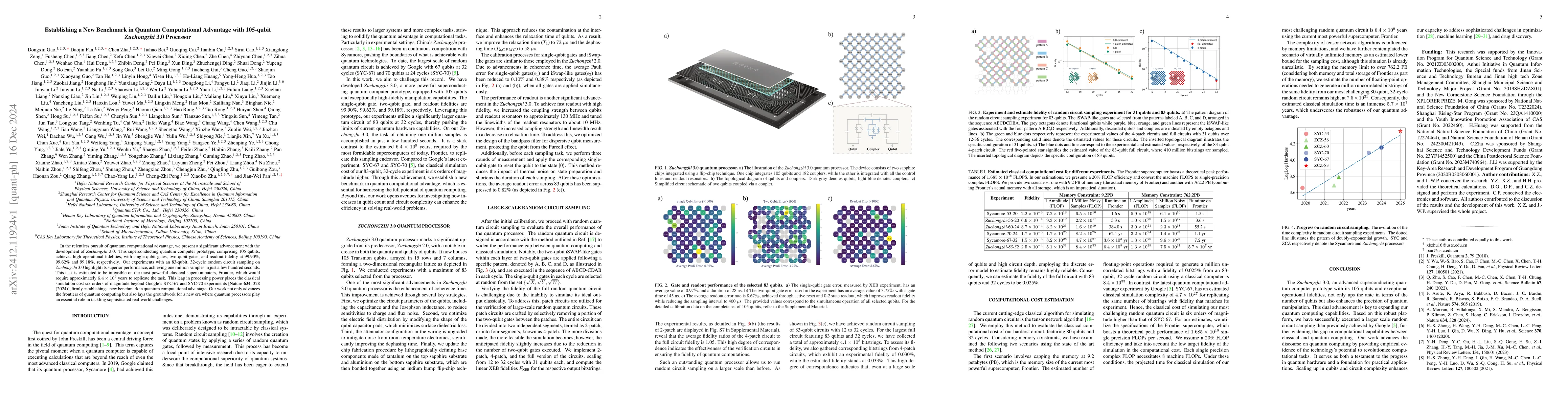 Thumbnail for Establishing a New Benchmark in Quantum Computational Advantage with
  105-qubit Zuchongzhi 3.0 Processor
