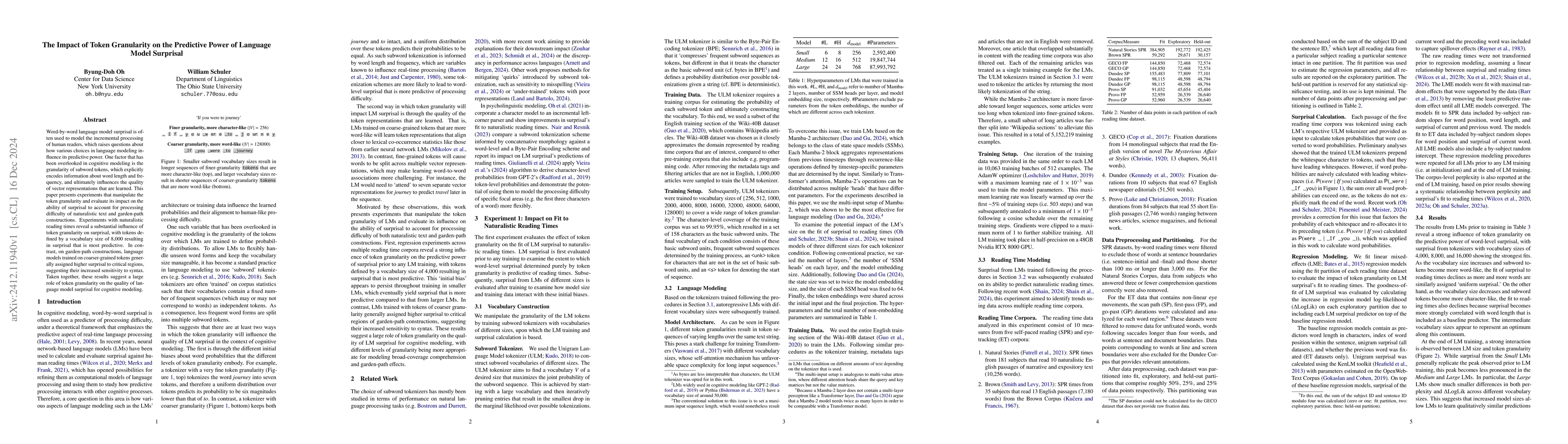 Thumbnail for The Impact of Token Granularity on the Predictive Power of Language
  Model Surprisal