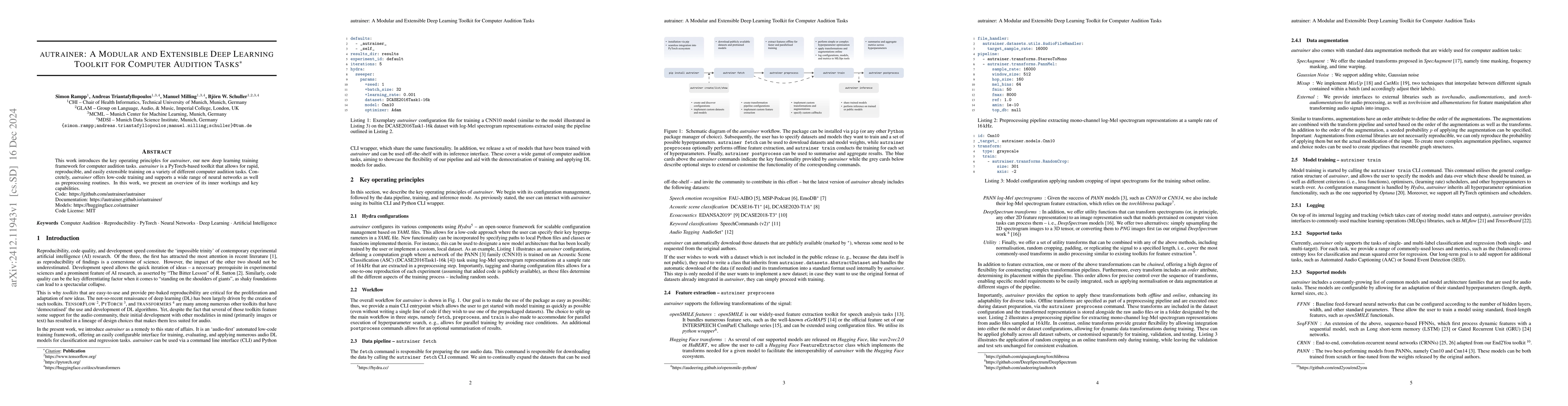 Thumbnail for autrainer: A Modular and Extensible Deep Learning Toolkit for Computer
  Audition Tasks