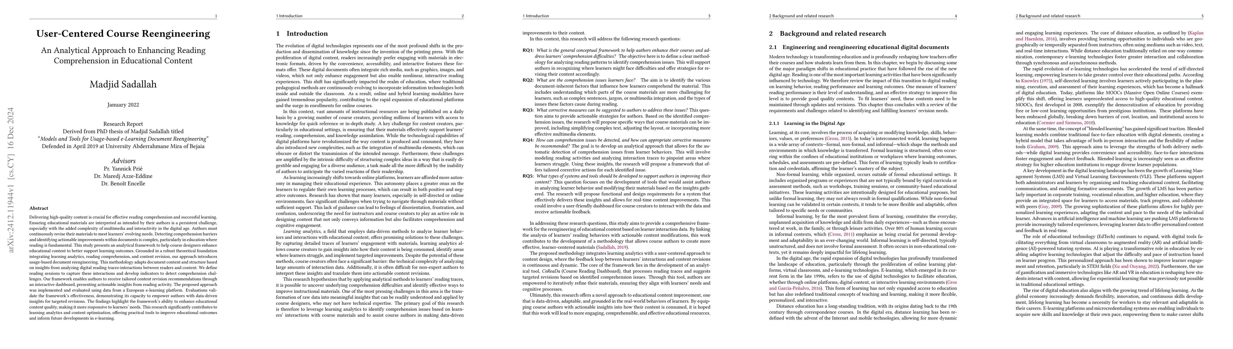 Thumbnail for User-Centered Course Reengineering: An Analytical Approach to Enhancing
  Reading Comprehension in Educational Content