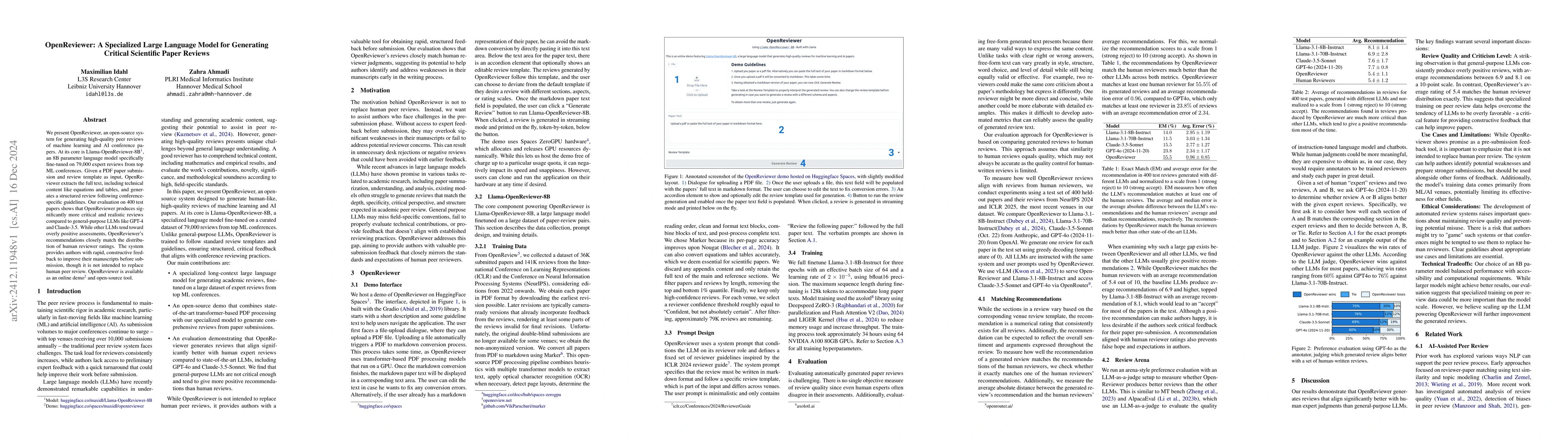 Thumbnail for OpenReviewer: A Specialized Large Language Model for Generating Critical
  Scientific Paper Reviews
