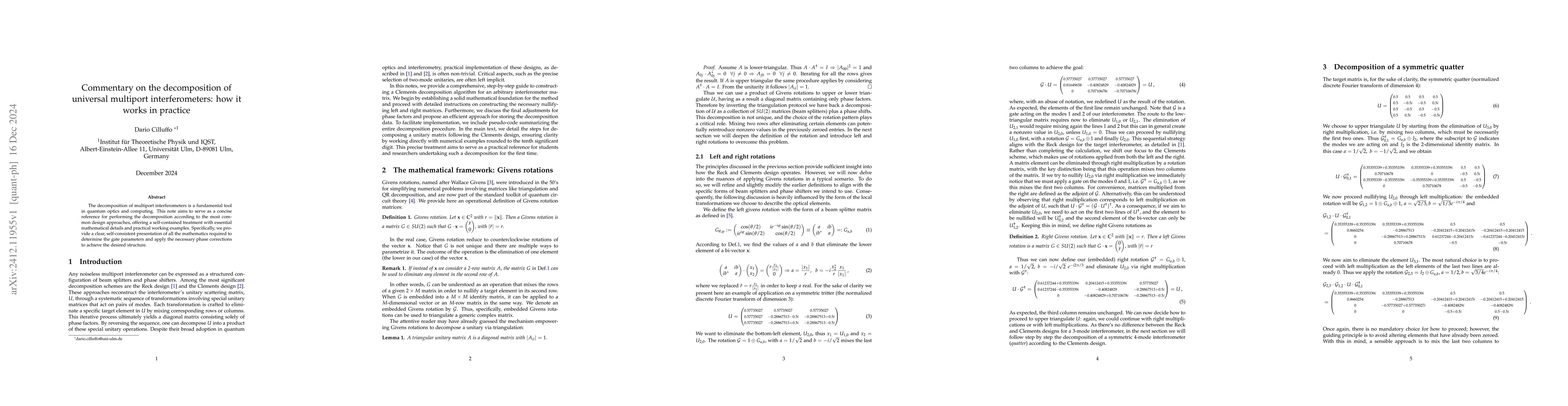 Thumbnail for Commentary on the decomposition of universal multiport interferometers:
  how it works in practice