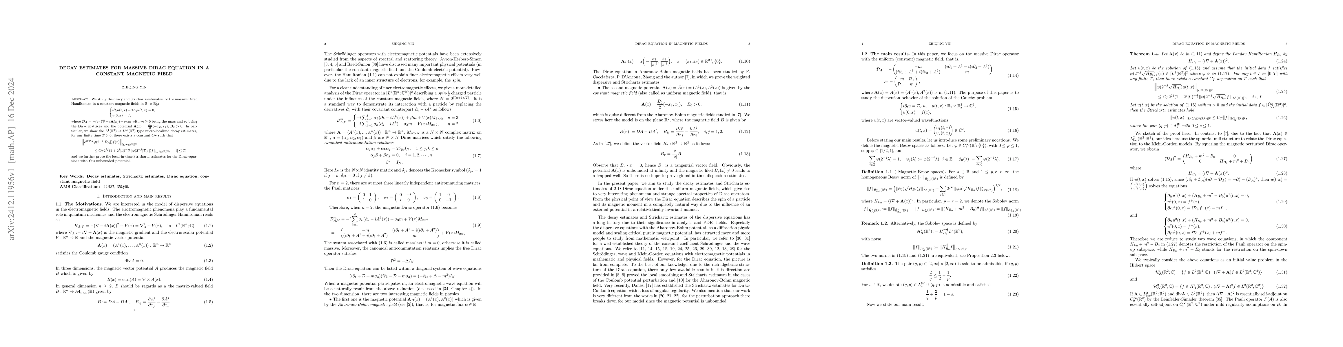 Thumbnail for Decay estimates for massive Dirac equation in a constant magnetic field